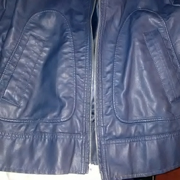 Navy blue with stripes on arm biker jacket - Picture 5 of 5